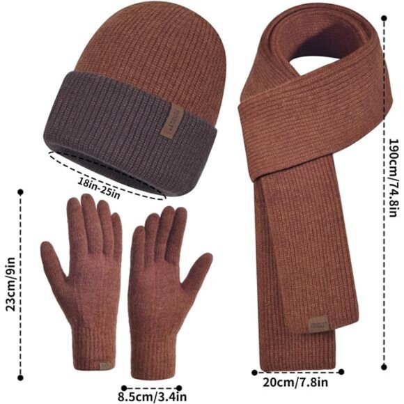Winter Beanie‎ Hat Scarf Touchscreen Gloves Set for Women Knit Warmer Thick - Picture 5 of 7